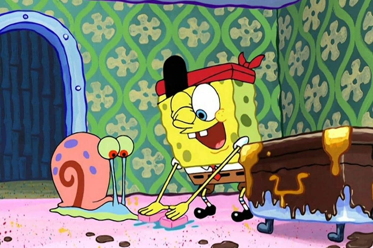 adegan SpongeBob mengingatkan Gary untuk tidak menjatuhkan sabun ke lantai yang dianggap mereferensikan lelucon gelap di lingkungan penjara