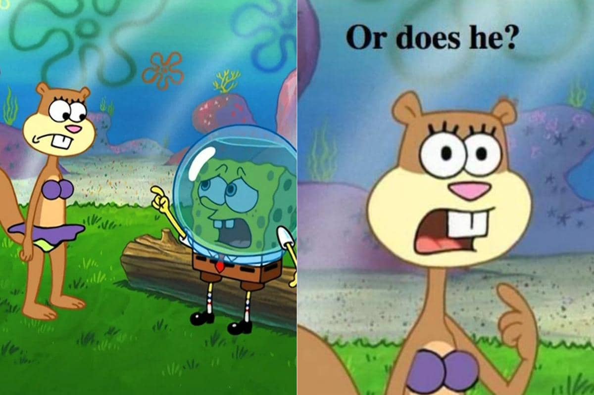 Sandy merasa aneh dengan alasan SpongeBob yang terburu-buru pulang ingin mencukur rambutnya, padahal dari penampilan luarnya sang spons tidak terlihat berambut sama sekali