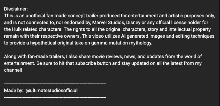 pernyataan tertulis dari Ultimate Studios terkait trailer Grey Hulk 