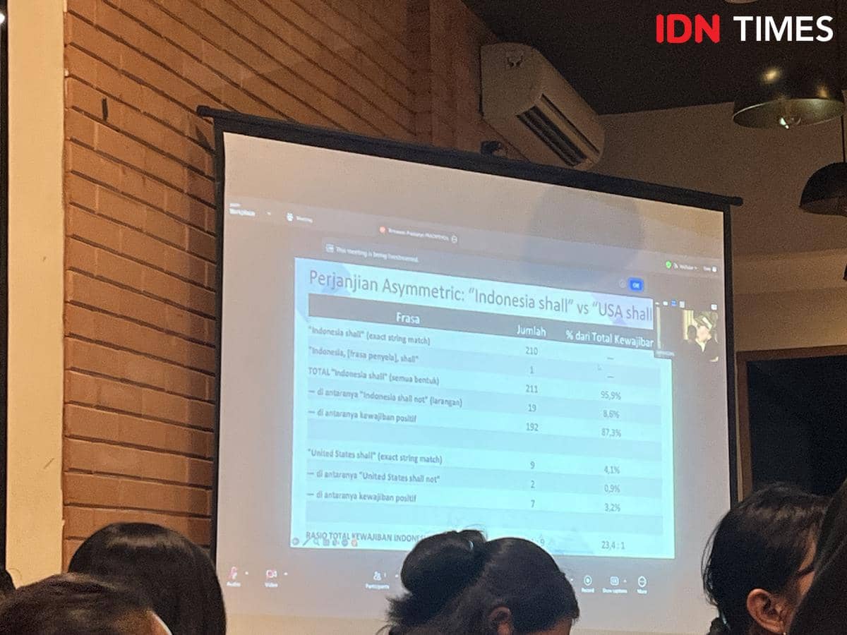 Pengamat ekonomi Rimawan Pradiptyo saat memaparkan materi pada diskusi publik yang dilaksanakan di Tebet, Jakarta Selatan, Rabu (25/2/2026). (IDN Times/Anggia Leksa)