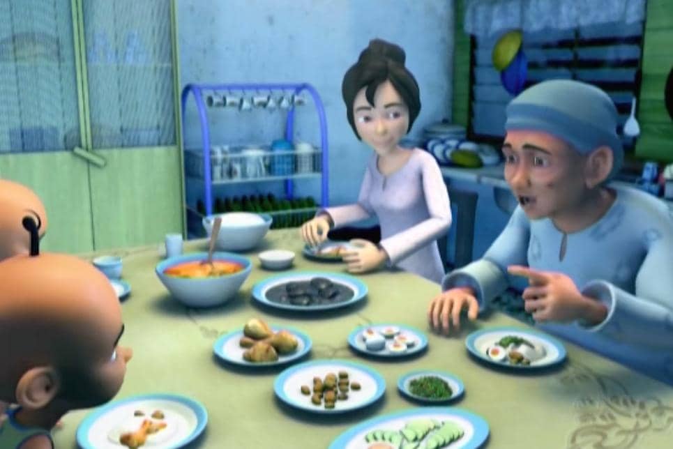 Opah mengenalkan konsep ibadah puasa dan esensi di baliknya pada Upin dan Ipin