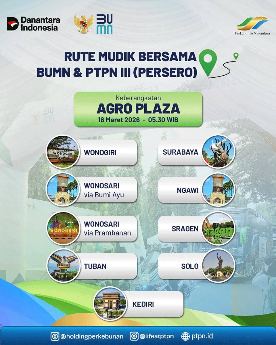 Cara Daftar dan Rute Tujuan Mudik Gratis PTPN 2026