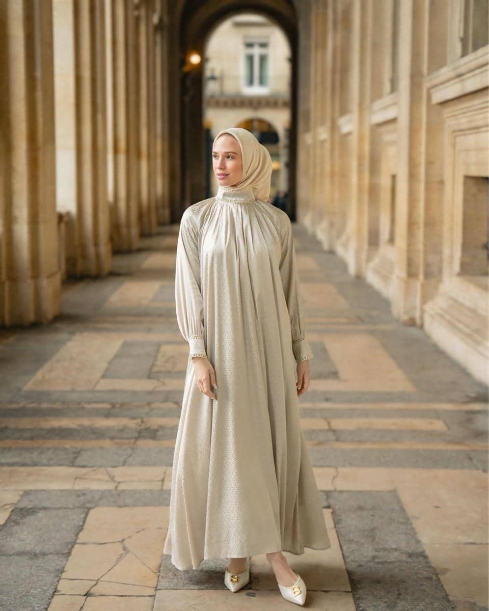 Inspirasi gamis lebaran 2026 warna pastel