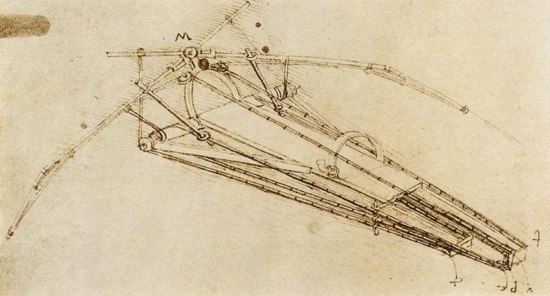 sketsa desain mesin terbang Leonardo da Vinci