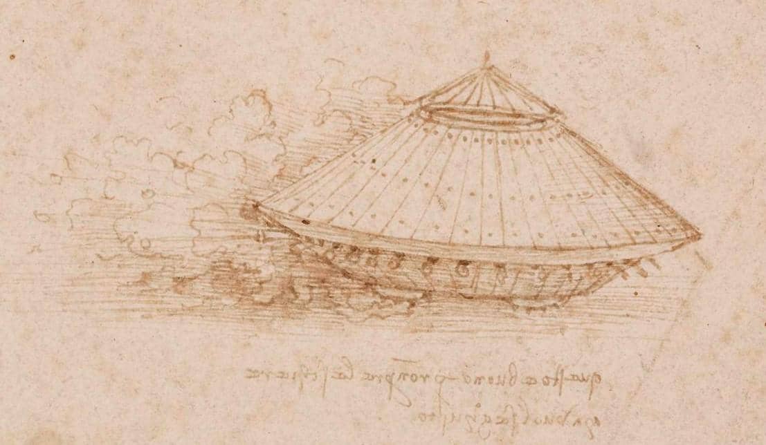 sketsa desain mesin tempur Leonardo da Vinci