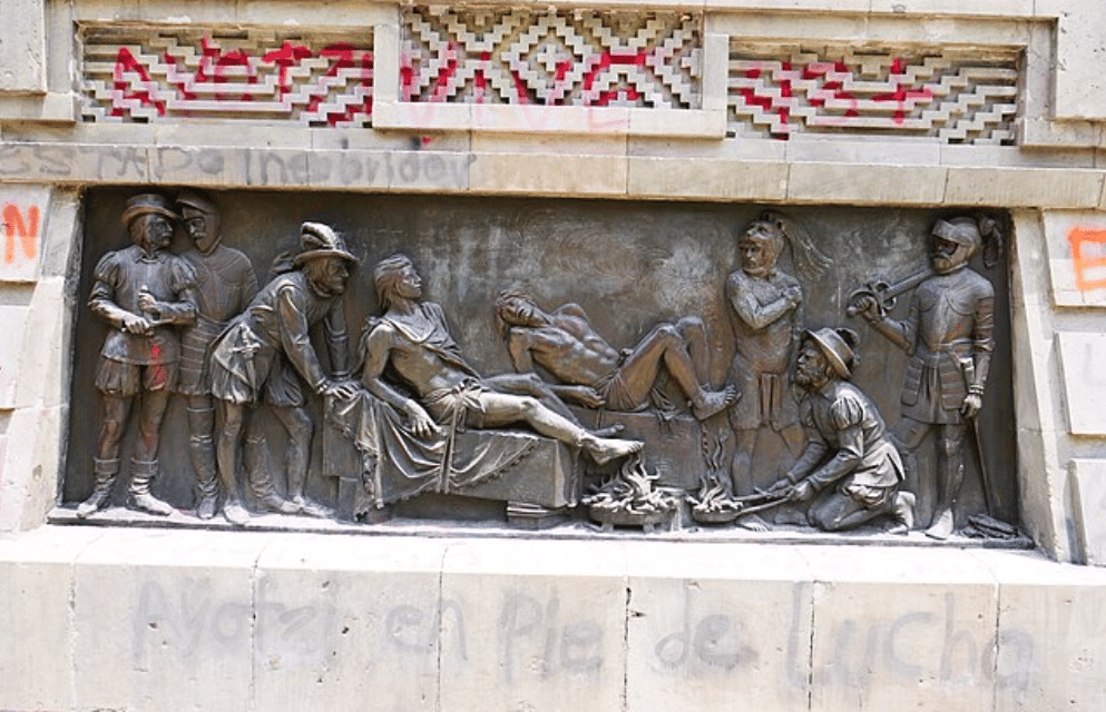 ilustrasi penyiksaan Cuauhtémoc 