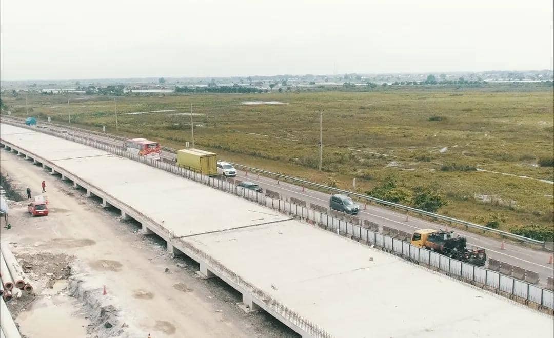 Kondisi Ruas Tol Kayuagung saat dalam peningkatan kualitas jelang arus mudik Lebaran.