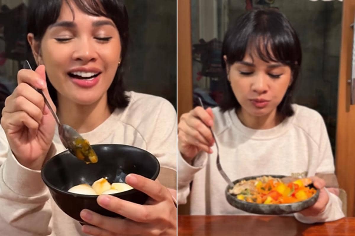 Potret Andien sedang menyantap menu buka puasa