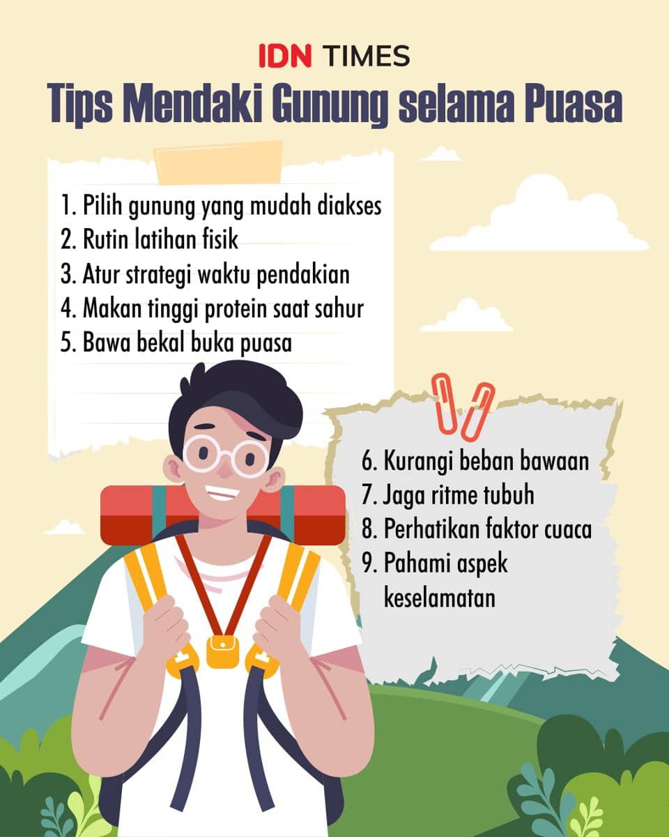 Infografik tips mendaki gunung selama puasa  