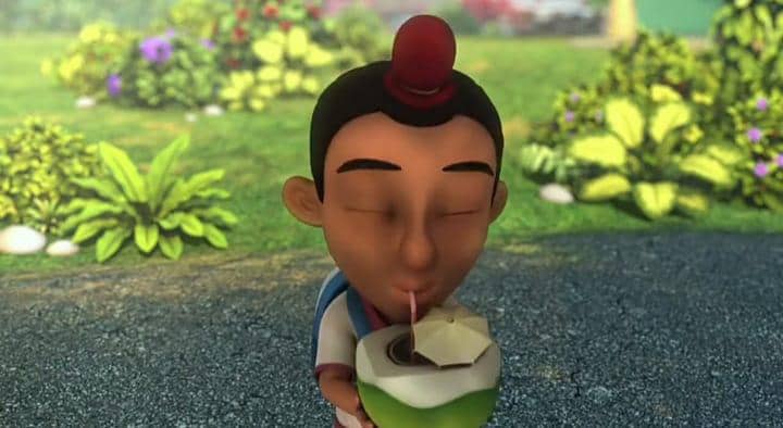 Jarjit asyik minum kelapa ketika teman-temannya berpuasa.