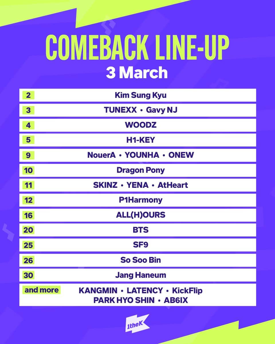 daftar debut dan comeback idol KPop pada Maret 2026