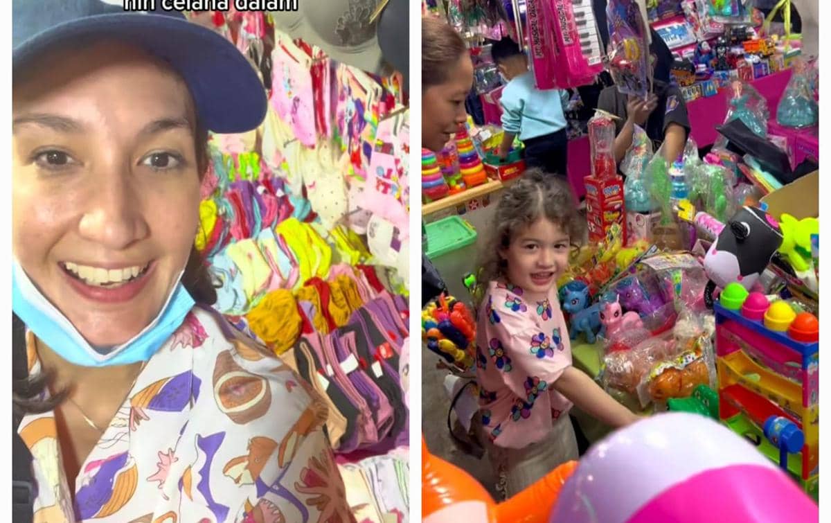 9 Potret Nadine Chandrawinata Ajak Anak Main di Pasar Malam, Seru!