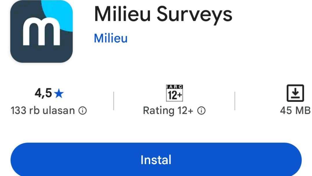 Ikon aplikasi Milieu Surveys dengan huruf 'm' berwarna putih di atas latar belakang biru gelap dan biru muda