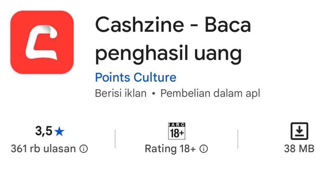 Ikon aplikasi CashZine berupa huruf 'C' berwarna putih dengan aksen kertas terlipat di atas latar belakang merah