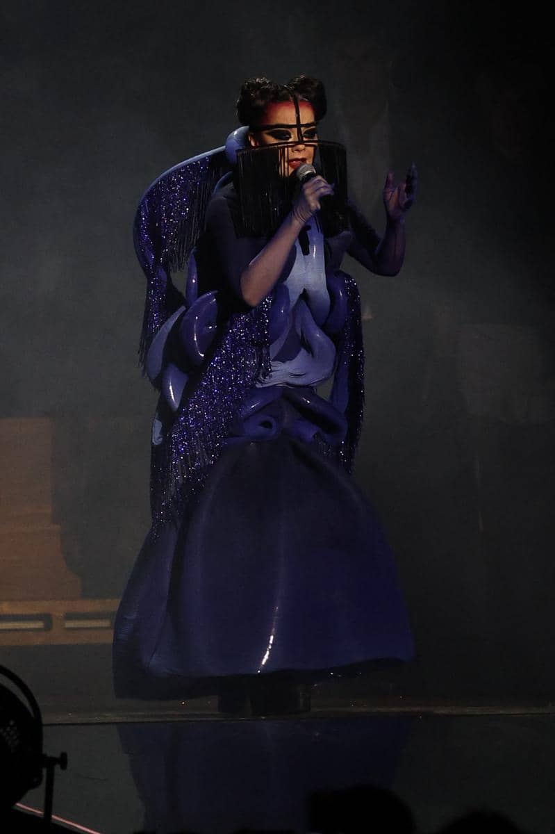 Icelandic singer-songwriter Björk performs on stage during the BRIT Awards 2026 at the Co-op Live arena, in Manchester on February 28, 2026