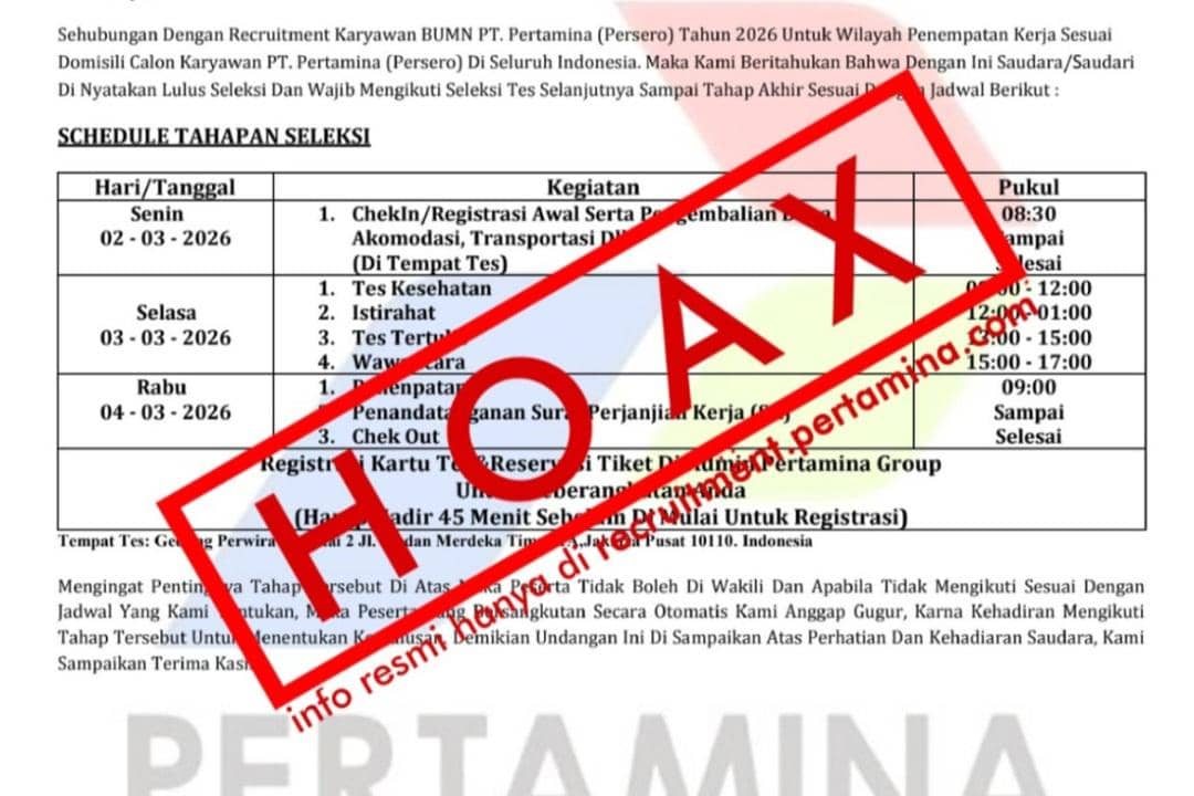 Cek Fakta: Waspada Surat Panggilan Seleksi Palsu Atas Nama Pertamina