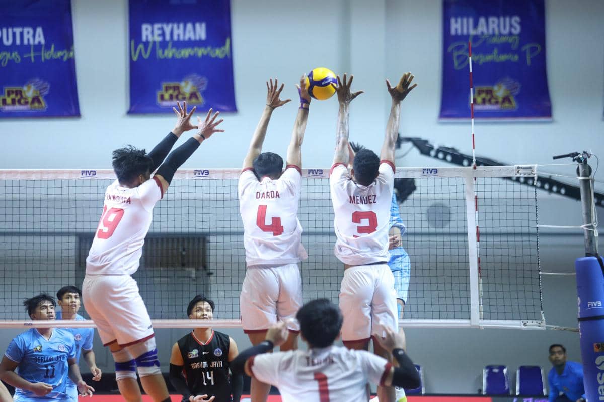 Tim voli putra Medan Falcons Tirta Bhagasasi saat berduel dengan Jakarta Garuda Jaya (dok.Proliga 2026)