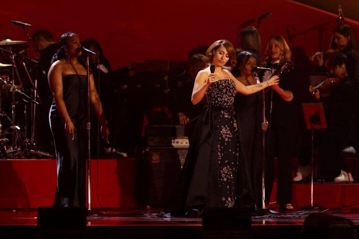 British singer RAYE performs on stage during the BRIT Awards 2026 at the Co-op Live arena, in Manchester on February 28, 2026