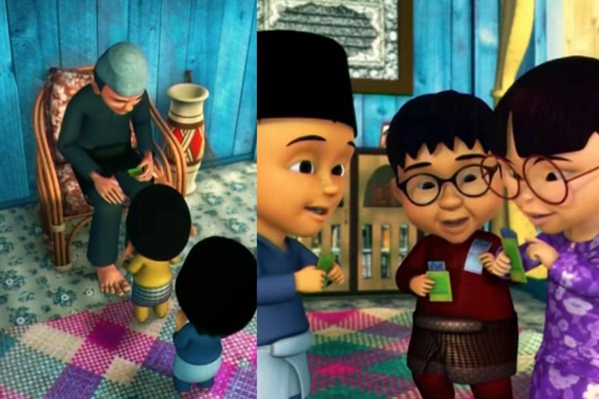 Tok Dalang bagi-bagi THR pada anak-anak Kampung Durian Runtuh