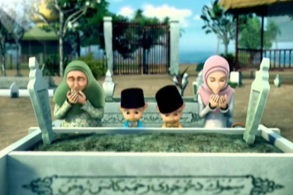 Upin dan Ipin ziarah kubur bersama Opah dan Kak Ros