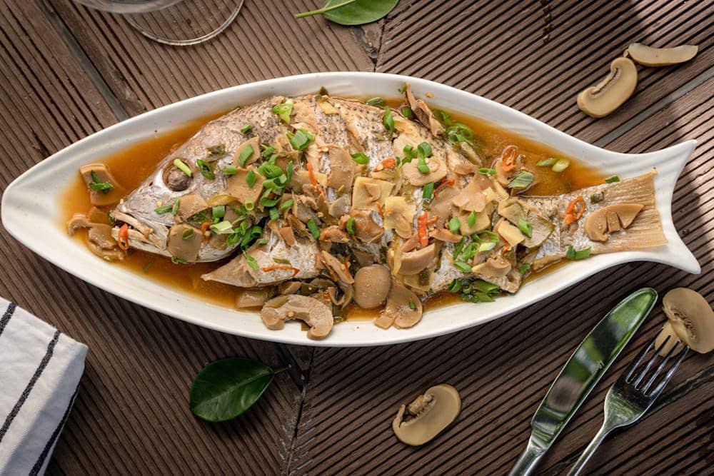 ilustrasi ikan kukus ala thailand