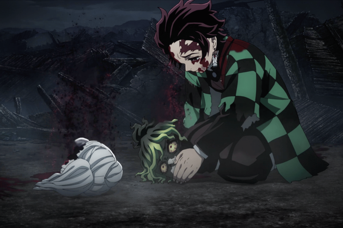 Tanjiro menghentikan pertengkaran Gyutaro dan Daki.