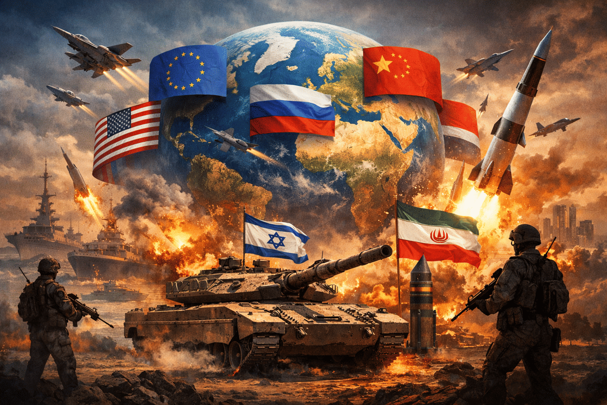 Ilustrasi kekuatan militer negara-negara besar dalam percaturan geopolitik global.