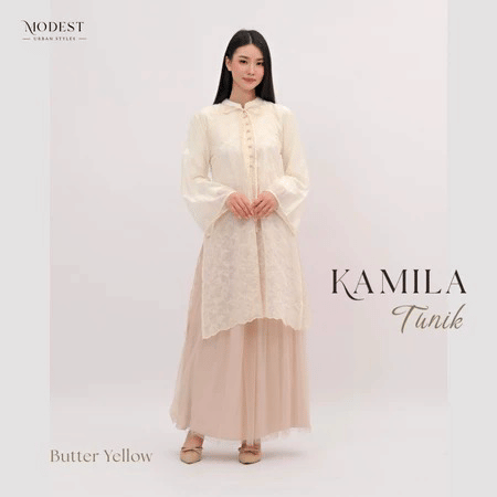 tunik Lebaram 2026 warna butter yelow