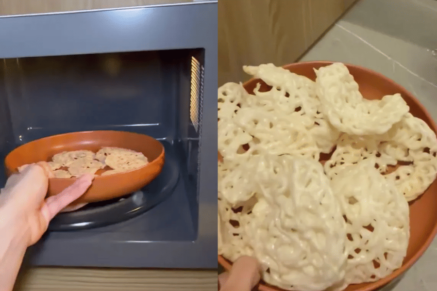 Tangkapan layar Mahalini memasak kerupuk dengan microwave