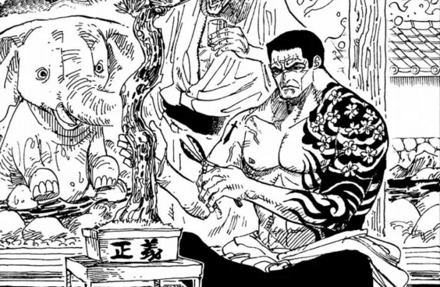 Sakazuki (Akainu) mengurus bonsai. (Dok. Shueisha, Eiichiro Oda/One Piece)