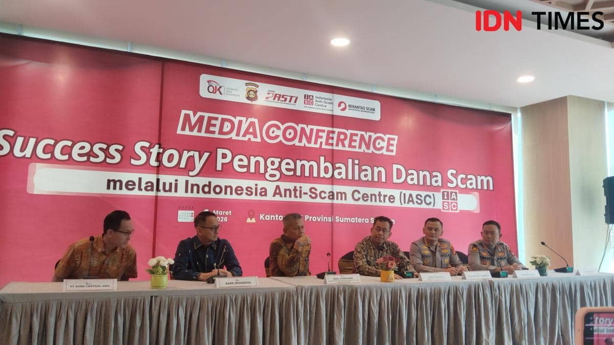 Media Conference Succes Story Pengembalian Dana Scam melaui IASC di Kantor OJK Sumbagsel, Rabu (4/3/2026).