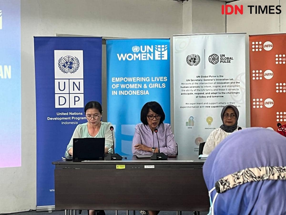 Head of Programmes UN Women Indonesia Dwi Yuliawati dalam acara Peringatan Hari Perempuan Internasional di UN Global Pulse, Jakarta Pusat, Rabu (4/3/2026).