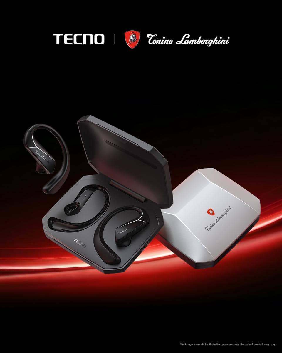 earphone nirkabel edisi TECNO x Tonino Lamborghini