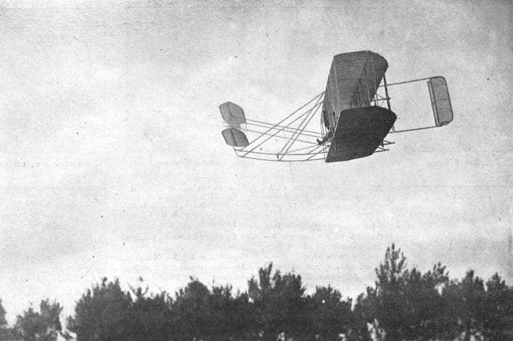 potret Wilbur Wright sedang menerbangkan pesawat glider