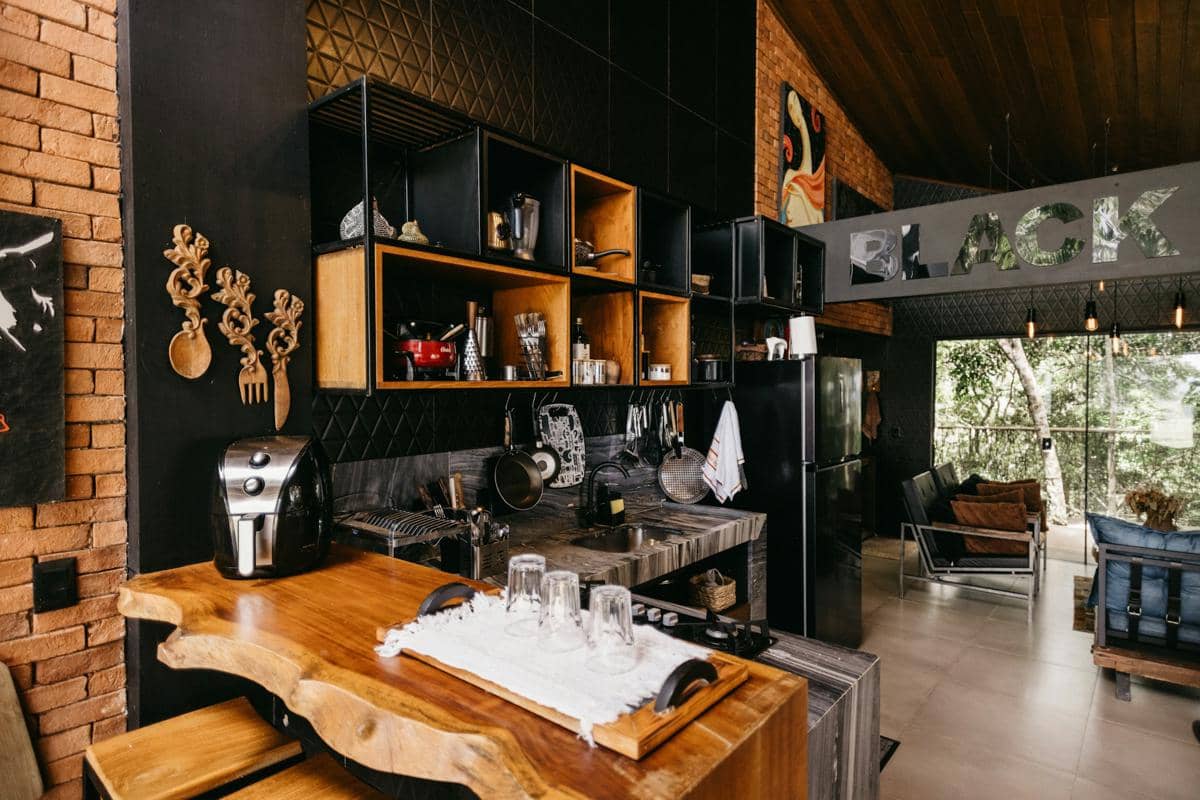 ilustrasi interior dapur open space warna terracotta