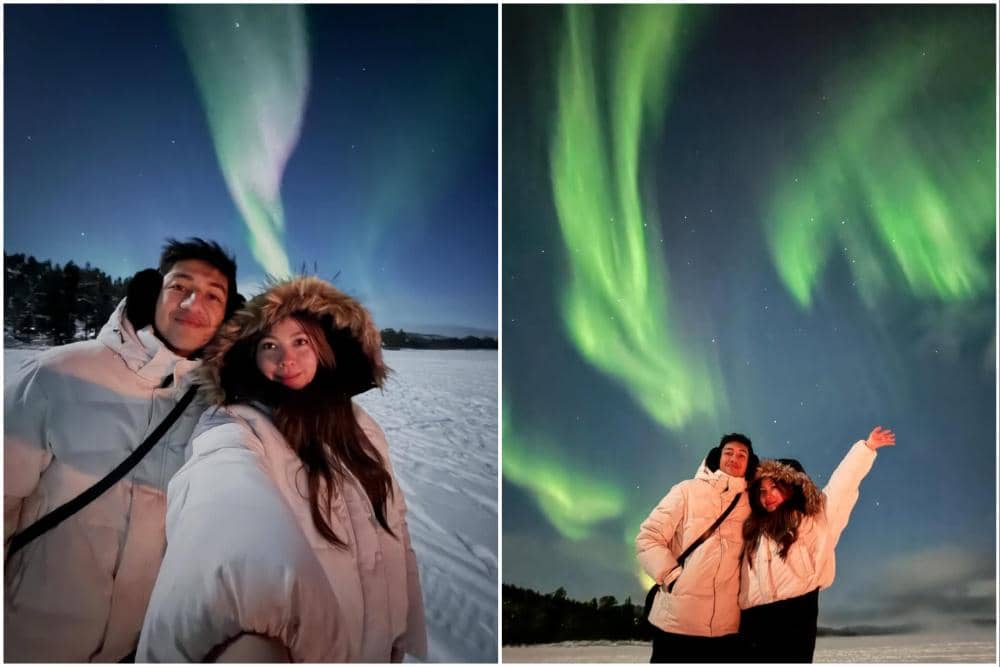 7 Potret Harris Vriza dan Haviza Lihat Aurora di Finlandia, Happy!
