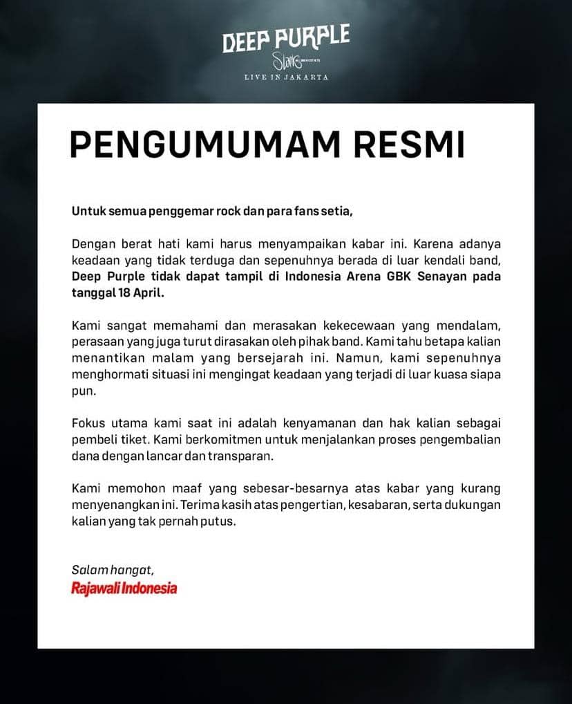 Deep Purple batal konser di Jakarta