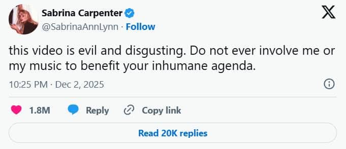 Sabrina Carpenter protes lagunya dipakai propaganda Trump.jpg