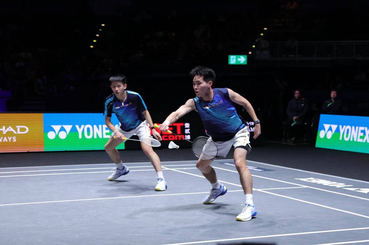 Ganda putra muda Indonesia, Raymond Indra/Nikolaus Joaquin di semifinal All England 2026