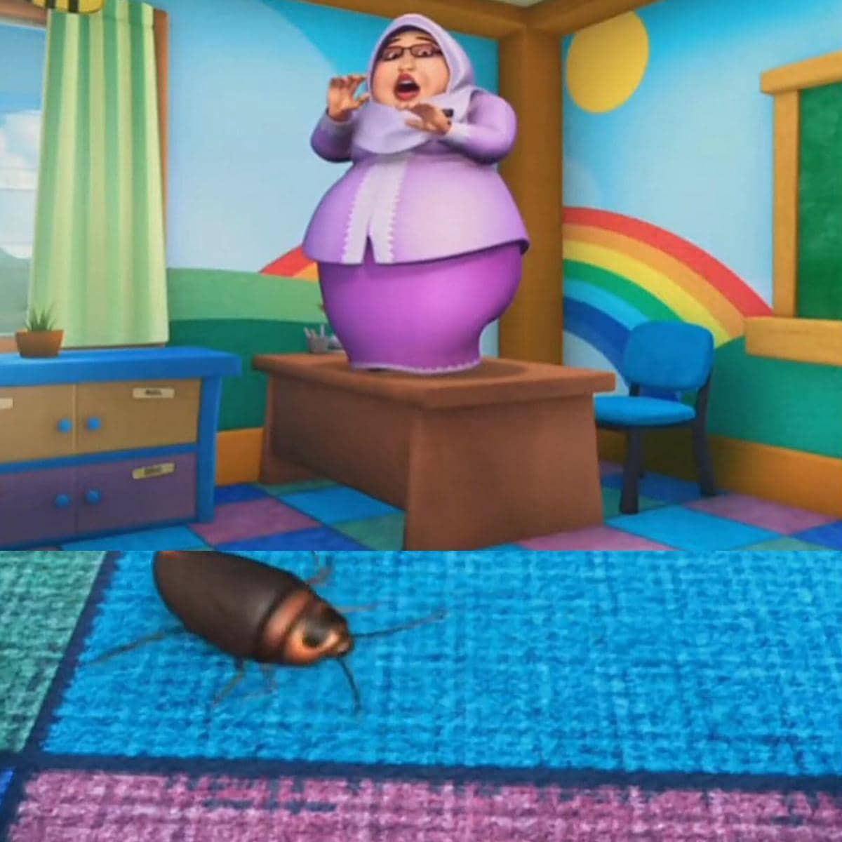 Cikgu Besar ketakutan melihat kecoa