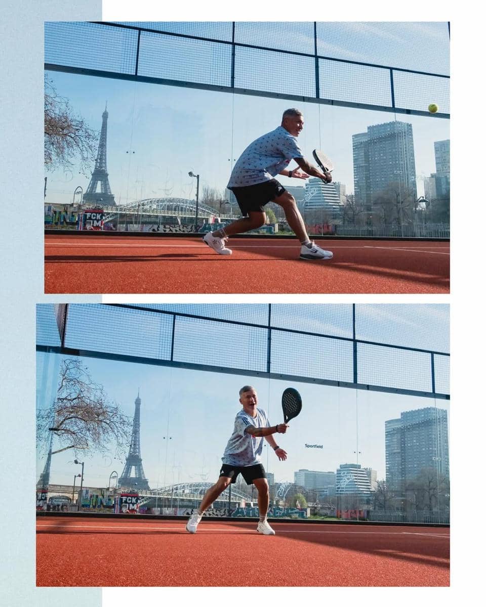 Gading Marten main padel dengan latar belakang Menara Eiffel