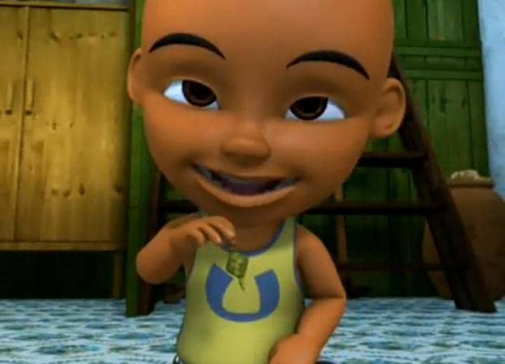 Upin membuat ketupat mini.