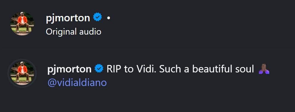 ucapan duka PJ Morton untuk Vidi Aldiano