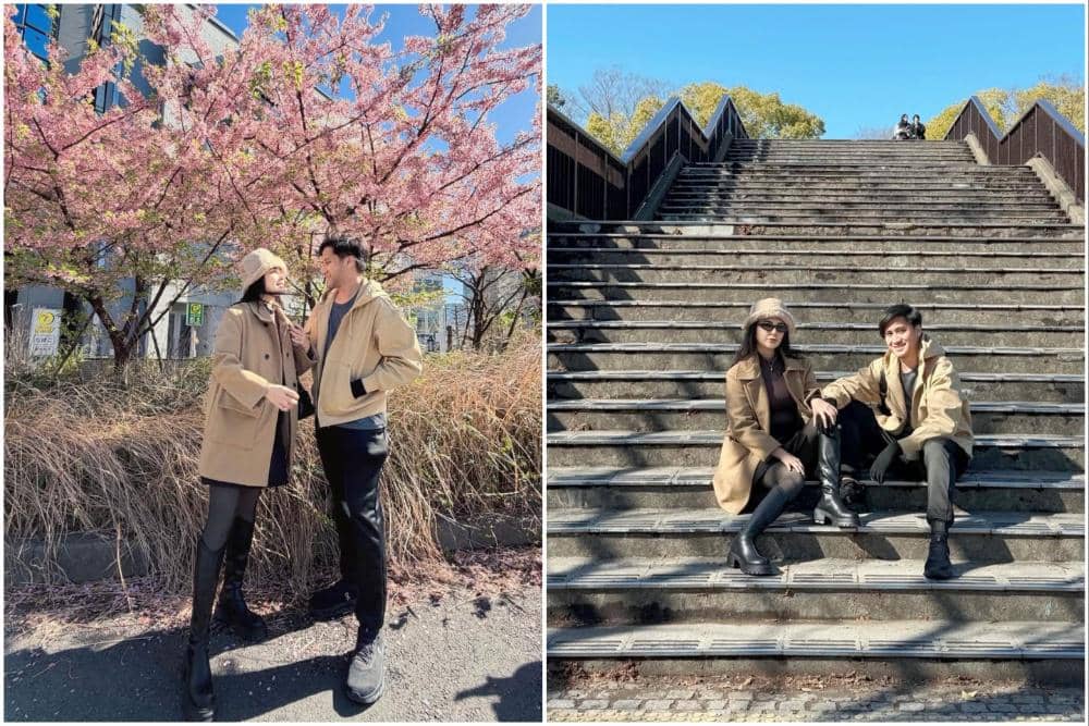 9 Potret Keluarga Kevin Aprilio Menikmati Bunga Sakura di Jepang