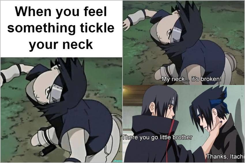 8 Meme Naruto tentang Leher, Kepala Sasuke kok Pengkor?