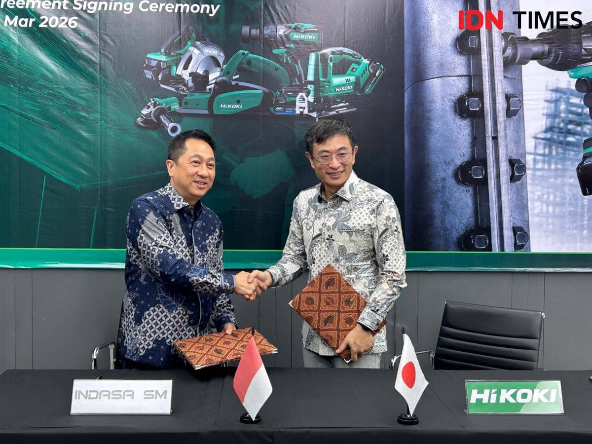 Seremoni signing kerja sama antara HiKOKI dengan INDASA SM (IDN Times/Fadhliansyah)