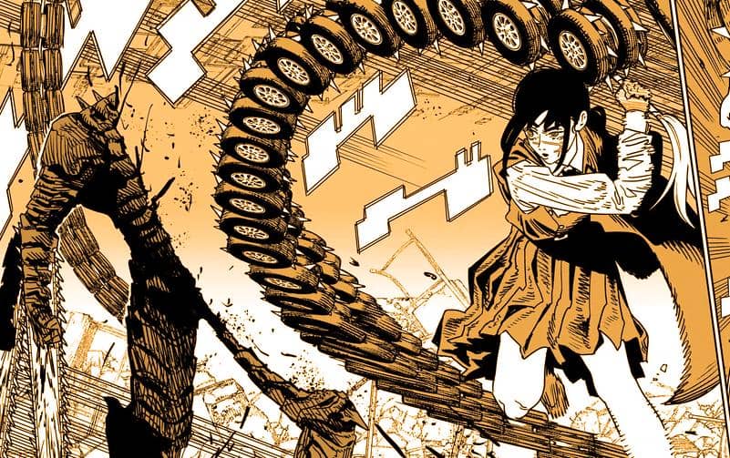 Yoru membelah Chainsaw Man dengan cambuk raksasa 