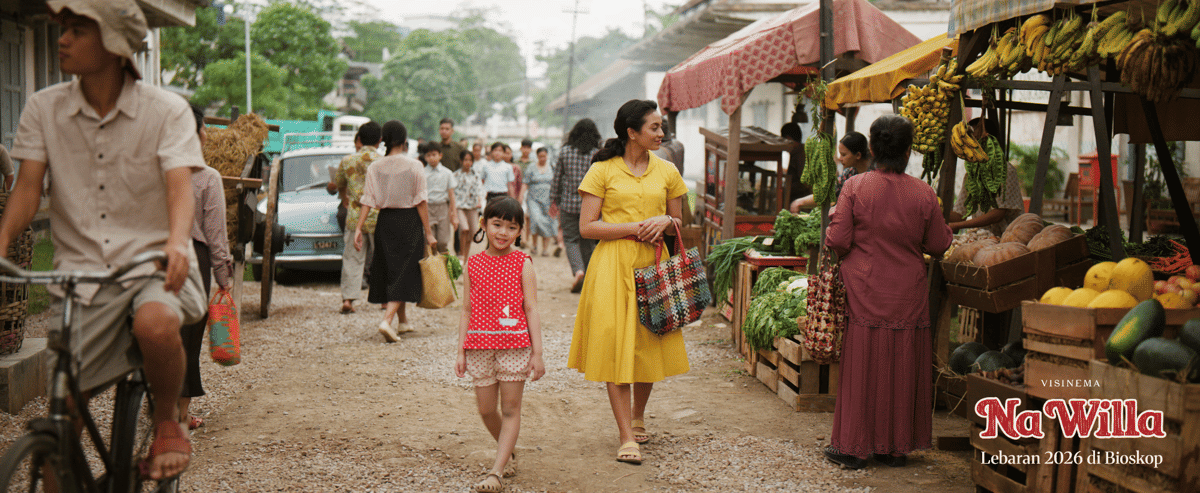 Still cut film Na Willa menampilkan Irma Rihi sebagai Mak dan Luisa Adreena sebagai Na Willa sedang berada di sebuah pasar