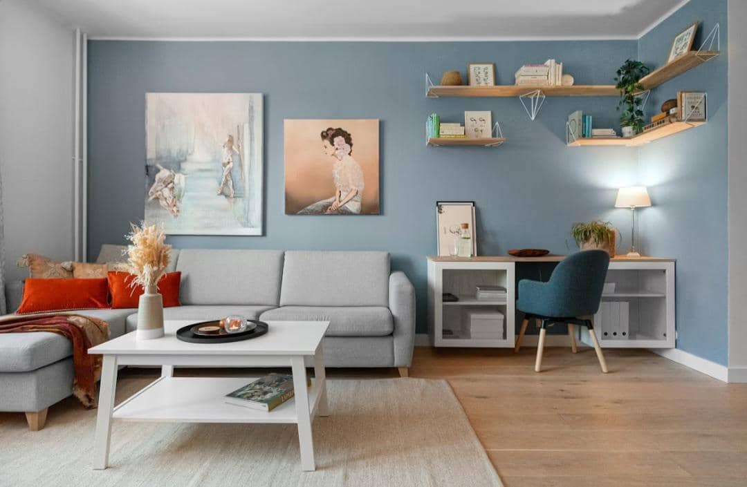 ilustrasi ruang tamu biru muda