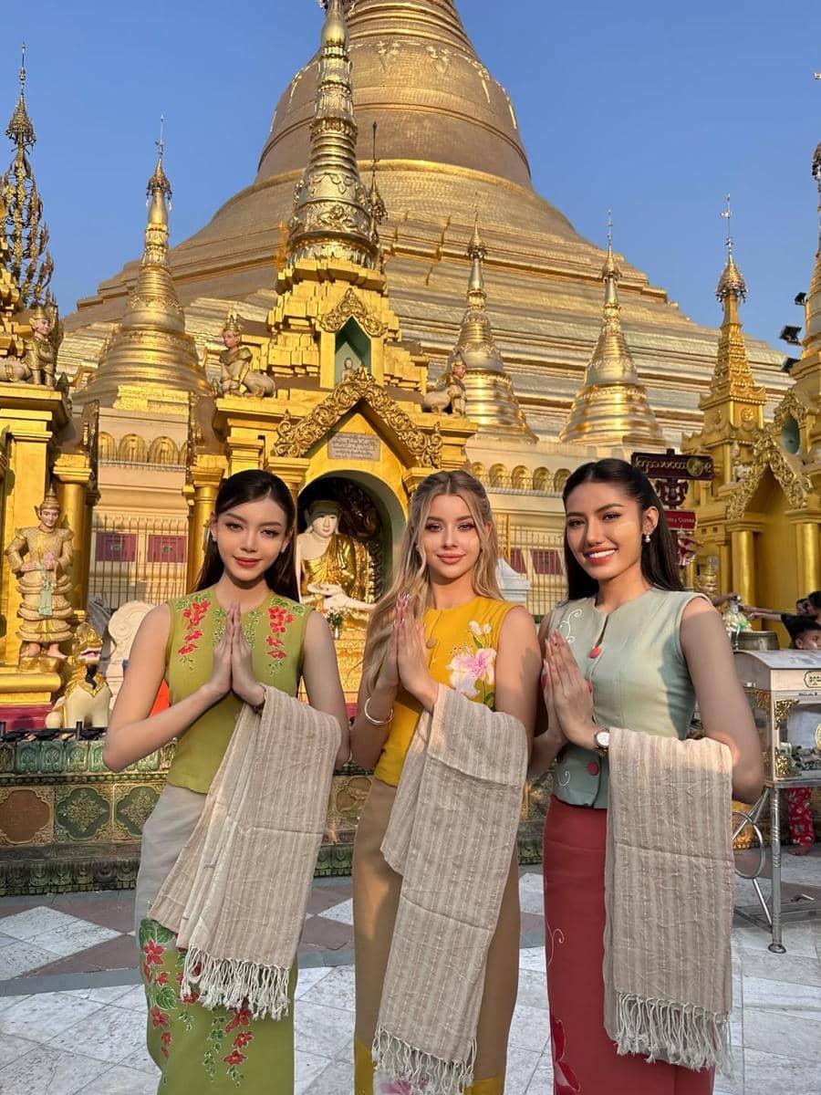 potret Yolina Lindquist, Miss Cosmo 2025 (tengah) mengunjungi Myanmar